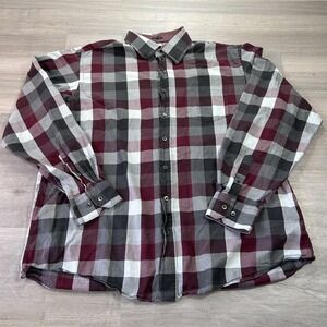 Bullock & Jones Shirt Mens 2XL Red Gray Plaid Long Sleeve Button Up Casual
